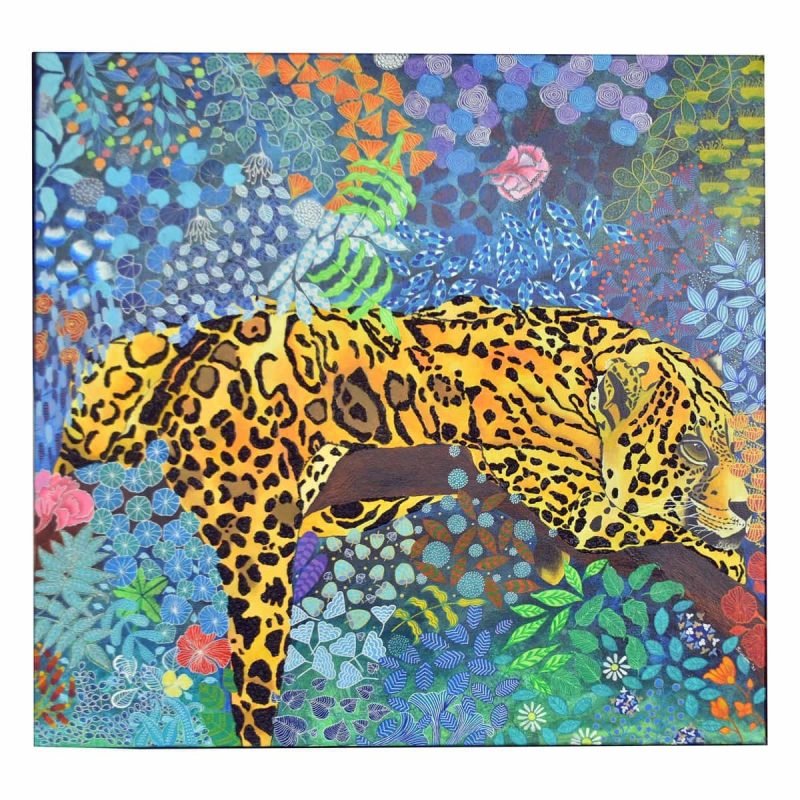 A Meditative Jaguar 36×36 inches Mixed Media